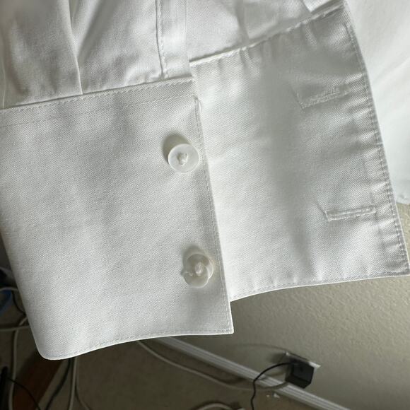 Foxcroft White Non Iron Button Shirt 14 Pleated Embroidered Cotton Blouse - Picture 6 of 8